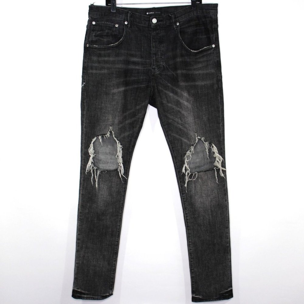 Purple Brand Mens 36 x 33.5 P002 Dropped Fit Mid Rise Distressed Slim Jeans Q911